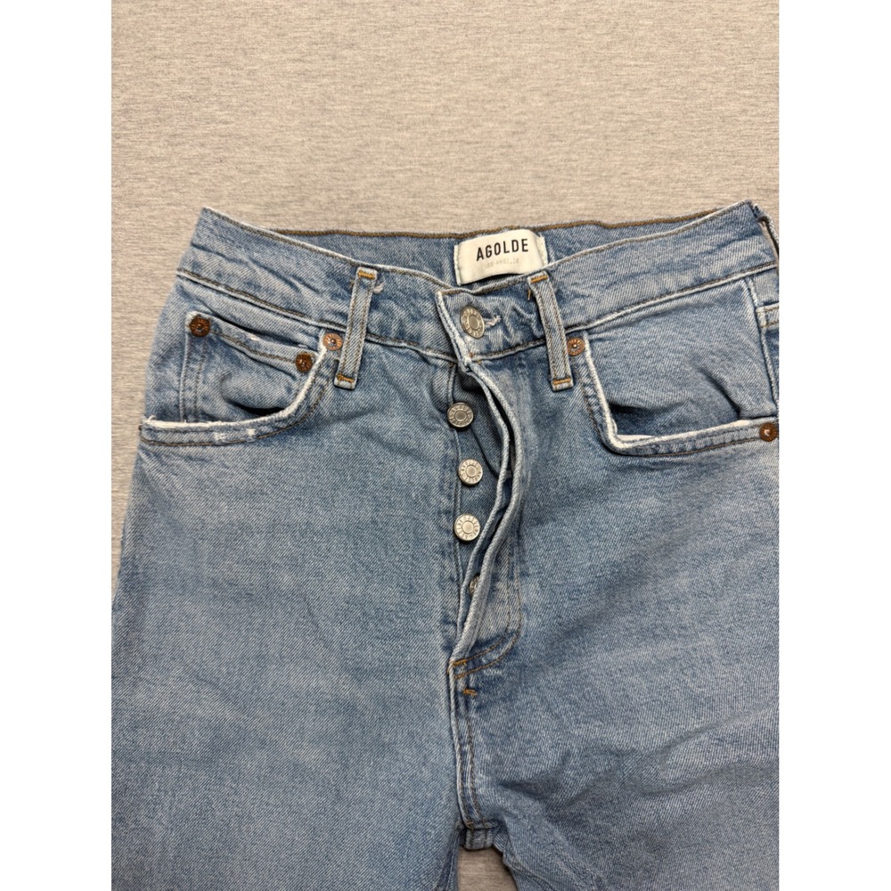 AGOLDE 90s Distressed High Rise Straight Leg Jeans 24 Button Fly Ripped Knee - Picture 6 of 11